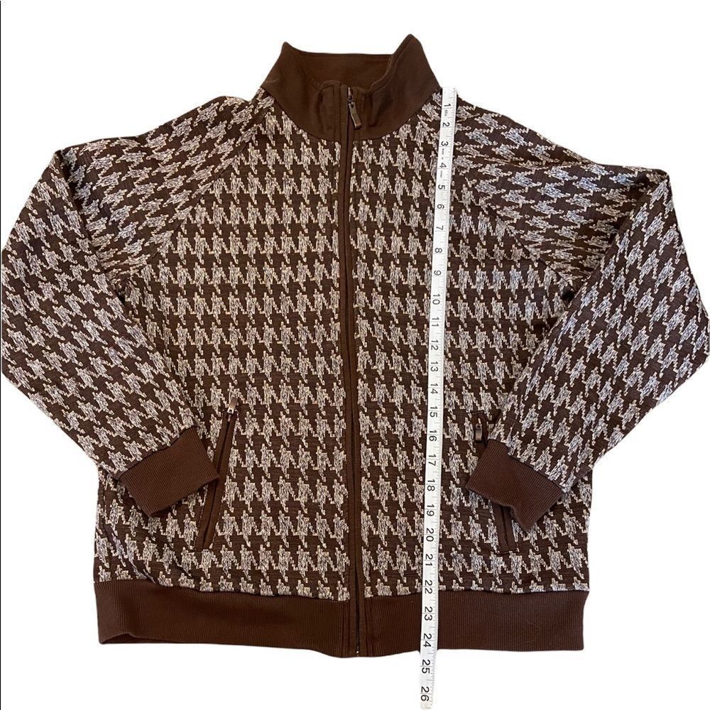 Petite Gingham Metallic Brown Zip Up High Collar Long Sleeve Lounge Sweatshirt - Picture 6 of 8